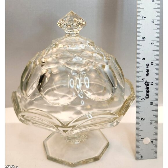 L E Smith Clear Glass Dominion Candy Dish Bowl Box With Lid 7.5" H Vintage Decor - Picture 2 of 10